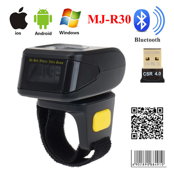 MJ-R30 Mini Bluetooth Portable Ring 2D Scanner Barcode Reader For IOS Android Windows PDF417 DM QR Code 2D Wireless Scanner