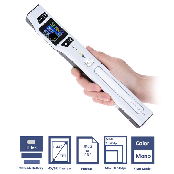 TSN470 Portable Handheld Color Mono Scanner Handyscan 1050dpi Preview USB Rechargeable for Document Photo Book Recipt Magazine