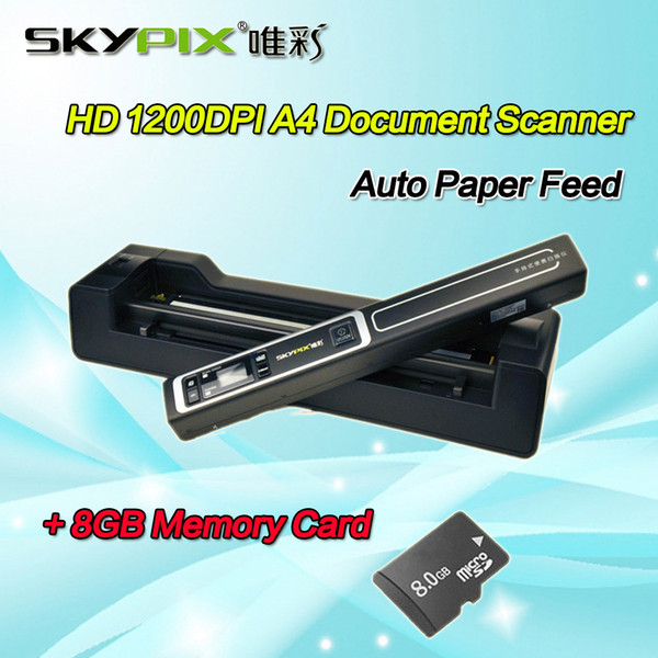 Skypix TSN450+A02 Auto Scanner A4 Size JPEG/PDF Image Document Scanner 1200 DPI HD A4/A5 Portable W/8GB MicroSD Card