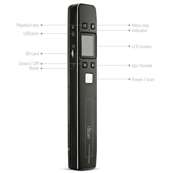 Wireless Wifi High Speed Portable Scanner Handheld Mobile Document Image Scanner 1050 DPI Color/Mono JPG/PDF Rechargeable Black Scanner Pen