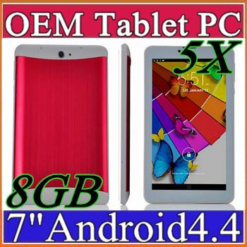 5X 7 Inch 3g Phablet Android 4.4 MTK6572 Dual Core 1.5GHz 512MB RAM 8GB ROM 3G Phone Call GPS Bluetooth WIFI Dual Camera 706 Tablet PC B-7PB