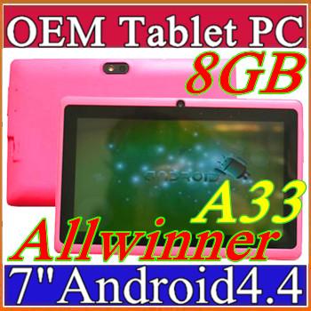 cheap tablets wifi 7 inch 512MB 8GB ram A33 Quad Core Allwinner Android 4.4 Capacitive Tablet PC Dual Camera facebook Q88 Flashlig K-7PB