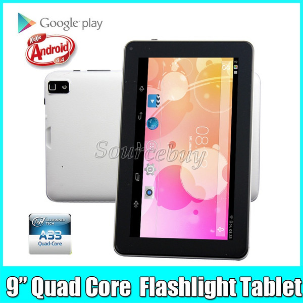 30pcs Allwinner A33 Quad Core 1.2GHz 9 inch Dual Cameras Android 4.4 Tablet PC 512MB RAM 8GB ROM Bluetooth Wifi Flash