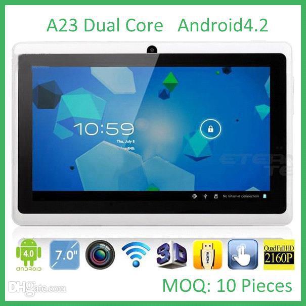 Freeshipping 7inch 7 Inch A23 Dual Core Tablet PC Allwinner Android 4.4 KitKat Capacitive 1.5GHz DDR3 512MB RAM 4GB Dual Camera WIFI MQ10