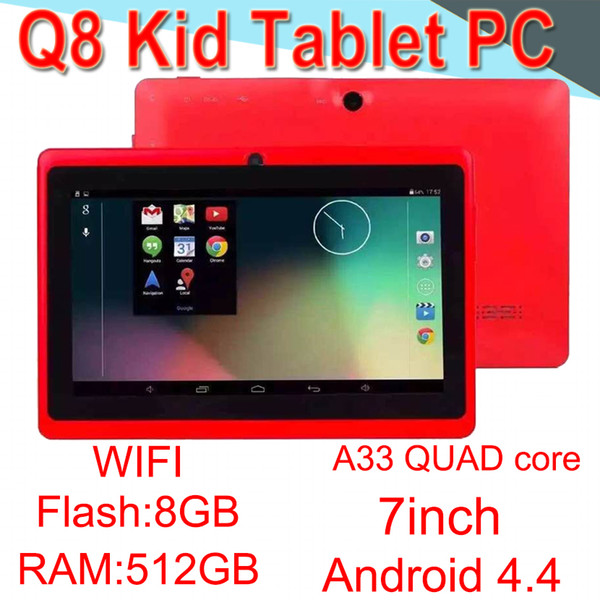 Q8 7inch tablet PC A33 Quad Core Allwinner Android Strong Capacitive 512MB RAM 8GB ROM WIFI Dual Camera Flashlight Q88 ECPB 50-Packs