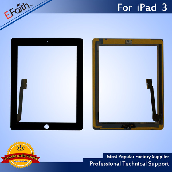 Wholesale-For iPad 3 Black Touch Screen Digitizer Replacement with Home Button+Adhesive & Free DHL shipping