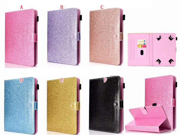 Universal Bling Leather Wallet Case For 7 8 10 inch Tablet Lenovo Samsung Galaxy Tab iPad Tablet PC Glitter Sparkle Shiny Card Slot Cover