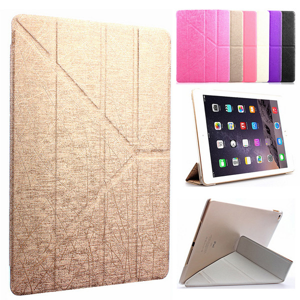 New Folding Stand Transformers Flip Silk leather Case Magnetic Smart Cover with Automatic Sleep & Wake-up for iPad Mini 1 2 3 4 5 6 Air Air2