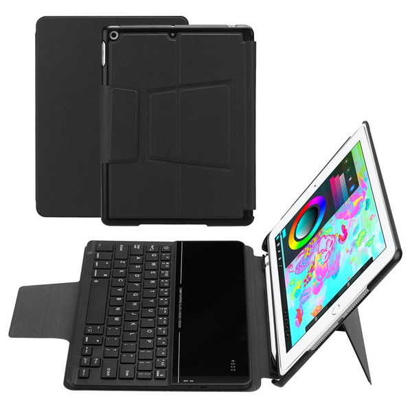 For iPad 9.7 2018 Case with Pencil Holder -Wireless Bluetooth Keyboard Cases with Auto Wake/Sleep for Apple iPad 2018 9.7