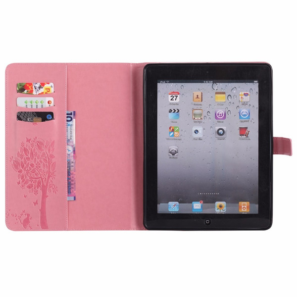 Cat Under Tree Premium PU Leather Flip Wallet Stand Case Card Holders Cover for iPad 2 3 4 Coque Capa