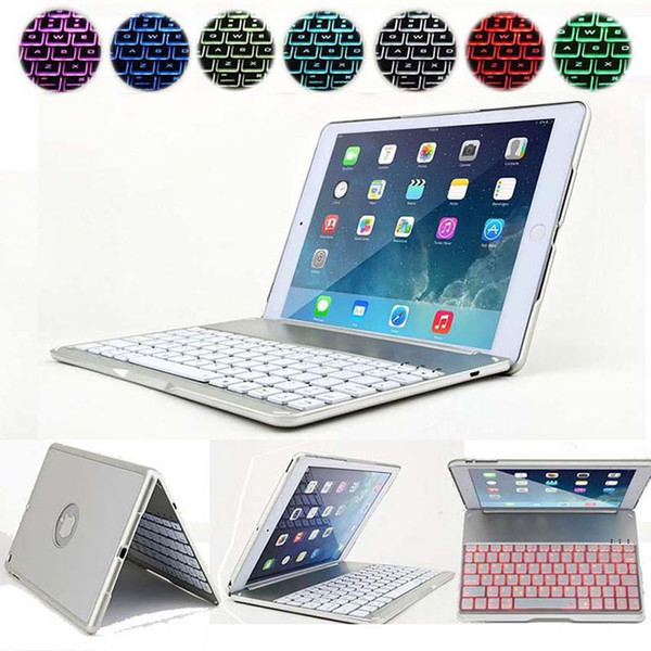 Wireless Bluetooth Keyboard Cover Case With Backlight Aluminum Alloy 7 Colors Backlit Cases For iPad Pro 9.7 New 2018 iPad Air 2 DHL 10pcs