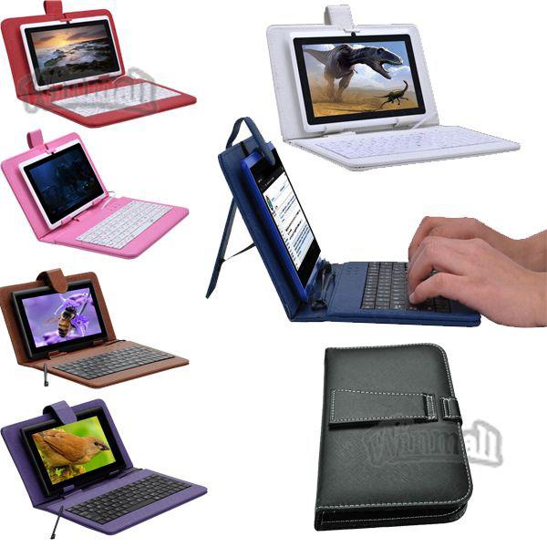 Universal PU leather cover case with Keyboard Micro USB port flip stand holder For 7 inch Tablet PC A13 Q88 A23 A33 Q8