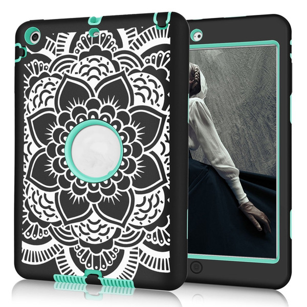 Aicoo 3 IN 1 Hybrid Carved Flowers Rugged Ipad Case ShockProof Covers For iPad Pro 6 Air2 5 Air1 Mini1 2 3 4 OPP Bag