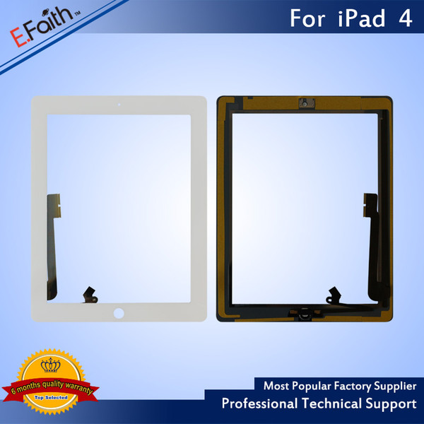 Hot item-For iPad 4 White Touch Screen Digitizer with Home Butoon+Adhesive & Free DHL Shipping