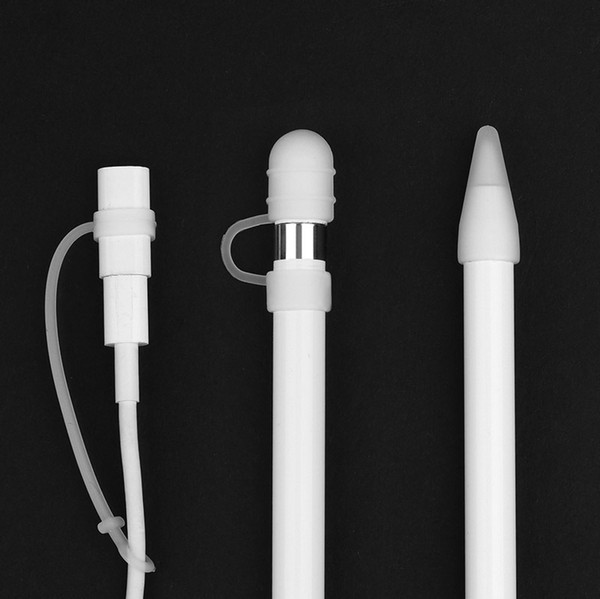 Soft Silicone Pen Nib Cover Cable Adapter Tether Pencil Cap Holder for Apple iPad Pro / iPad 2018 iPencil case fundas coque White Black