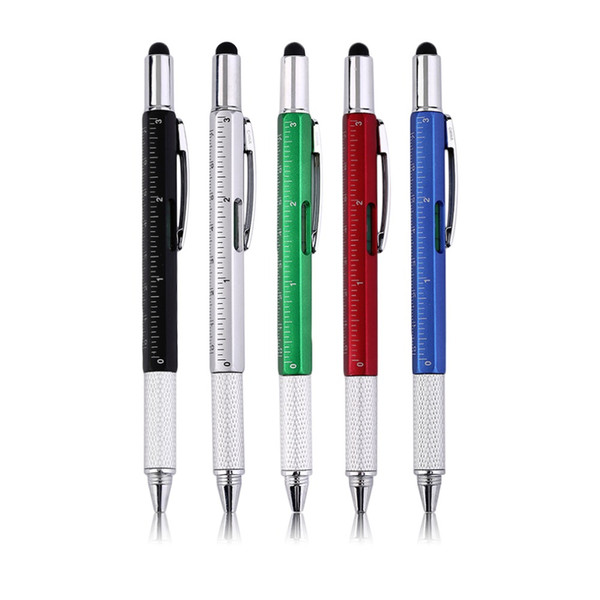 Wholesale- 6 In 1 Multifunctional Touch Screen Tool Stylus Pen Ballpoint Pen Portable Size Ballpoint Pen With Ruler Screwdriver Tool