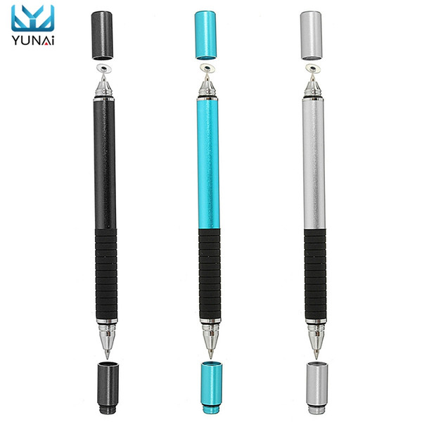 Wholesale- YUNAI 2 In 1 Capacitive Touch Screen Stylus Ballpoint Pen For Smart Phone for IPad New Tablet Touch Stylus Pen For Samsung