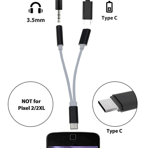 Kebidu Mini Type-C to 3.5mm Adapter Earphone Audio Cable 2 In 1 Music Port Adapter Type C to 3.5 AUX Jack for Xiaomi 6 Mi6