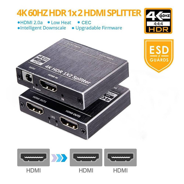 HDMI Splitter 1x2 Support HDCP 2.2 3D HDMI Splitter 2.0 4K 1 Input 2 Output Switch Box For Blu-ray DVD HDTV