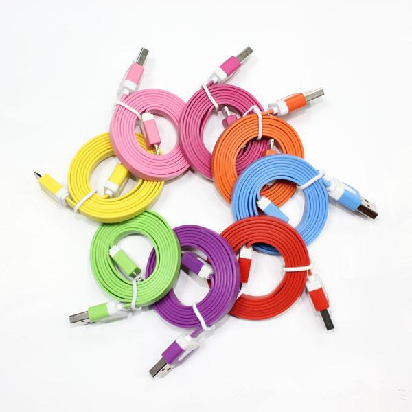 New 1M 3FT Noodle Flat Data USB Charging Cords Charger Cable Line Micro V8 for i 4 4S 5 5S 6 6S 7 Plus and Samsung HTC Android Phone MQ200