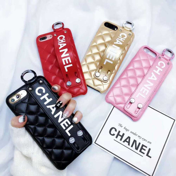 Luxury Phone Case for IPhone X Fashion Paris Show Classic Rhombus Lattice Wristband Leather Phone Back Cover for IPhone 6 6plus 7/8 7/8plus