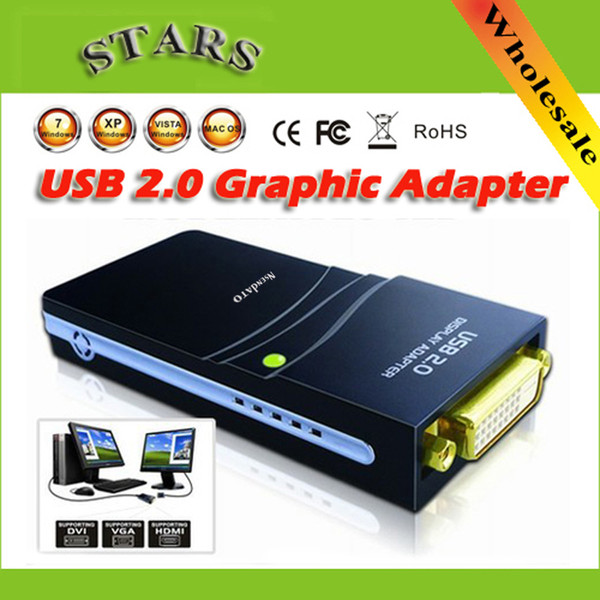 Wholesale Free/Drop shipping USB 2.0 to DVI/HDMI/VGA(2048x1152)17D1 Graphics Multi-Display Adapter Converter External Video Card