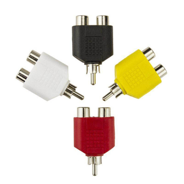 4 Pcs/lot RCA Y Splitter AV Audio Video Plug Converter 1 Male to 2 Female Adapter Kit Lotus Color AV Jack RCA Plug To Double