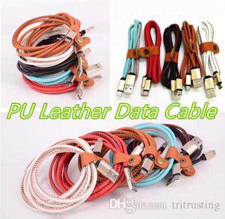 PU Leather Metal Head Charging Cord Fast Charge Cable 1M 3ft Micro USB For IPhone 5 6 7 8 Plus and Samsung S7 S8 Luxury Data Cable MQ500