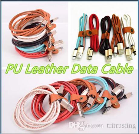 PU Leather Metal Head Charging Cord Fast Charge Cable 1M 3ft Micro USB For IPhone 5 6 7 8 Plus and Samsung S7 S8 Luxury Data Cable MQ1000