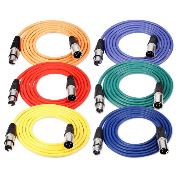 Mic Cable Patch Cords - XLR Male to XLR Female Colored Cables - Balanced Mike Cord 6 PACK