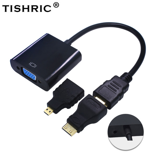 For PC HDTV Display Projector 1080P 3in1 for HDMI to VGA Cable Converter Adapter Audio +MINI HDMI Micro connector