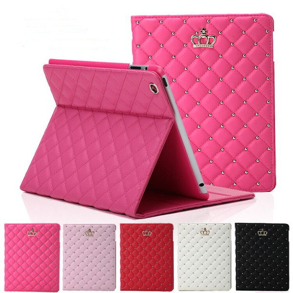 Luxury Rhinestone Crown PU Leather Tablet Folding case for iPad 2 3 4 5 6 IPAD mini 4 with stand shockproof Dormancy Cover