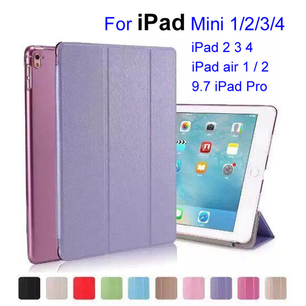 Silk Skin Smart Cover for iPad Mini 2 3 4 Ultral Slim PU Leather Stand Case 9.7 inch iPad Pro iPad Air 2 Folding Transparent Clear Covers