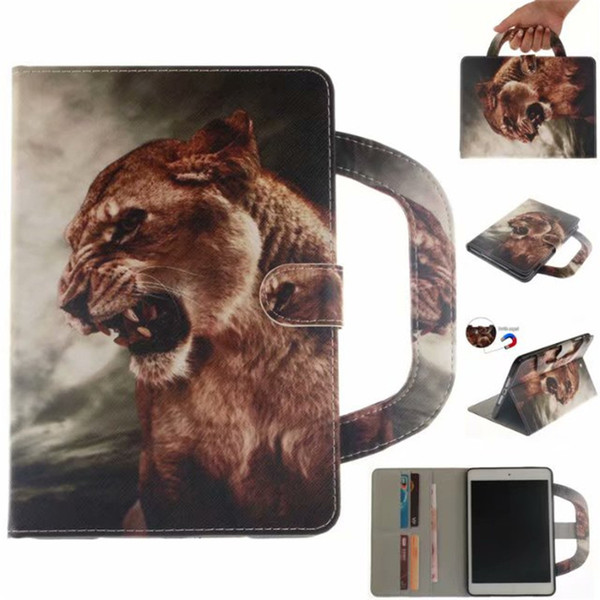 Tablet Case Coque For iPad Air/ipad 5Covers Cases Handle Flip Cover Stand Leather Wallet Bag Card Coloured drawing Tiger Lion wolf