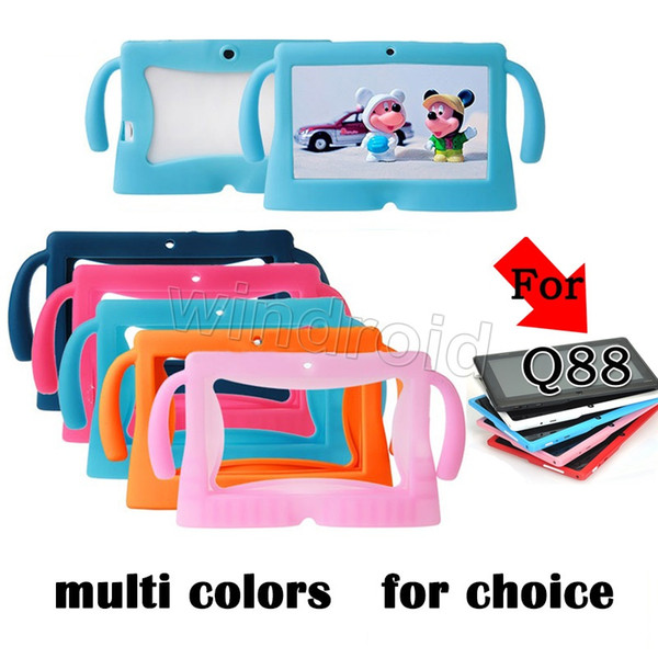 Kids carton Soft Silicone Silcion Case Protective Cover Rubber with handle For 7 Inch Q88 A13 A23 A33 Tablet pc MID Colorful Free DHL 10pcs