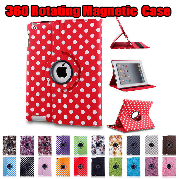 Polka Dot Flower 360 Rotating Magnetic PU Leather Stand Case Smart Cover For New iPad 2017 9.7 Pro 10.5 2 3 4 5 6 Air Mini Mini2 Mini3