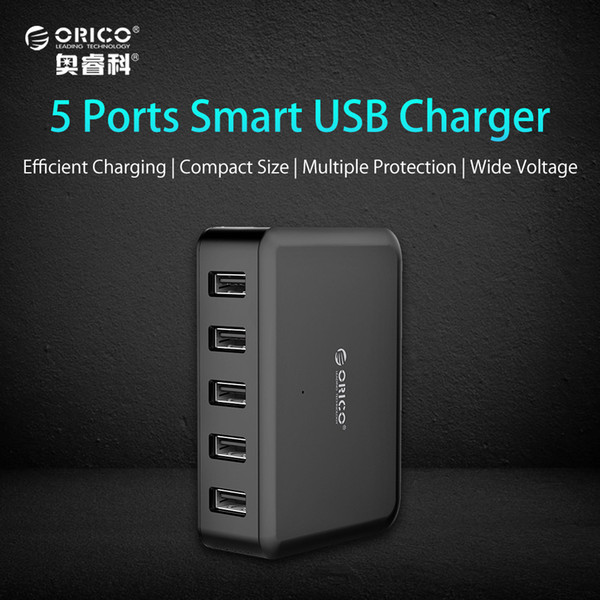 ORICO 5 Ports USB Charger 5V7.8A39W Smart Super Charger for Travel EU/US/UK Plug Available - Black(DCAP-5S)