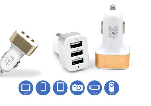 Universal Triple USB Car Charger Adapter USB Socket 12V 1-2.1A 3 Port Car Charger For Phone GPS PSP Ipad Free DHL