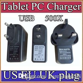 500X EU US UK Plug Universal USB Charger AC Power Adapter for Tablet PC Cellphone 5V 2A C-PD