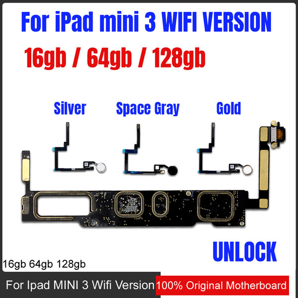 16GB / 64GB / 128gb Motherboard For Ipad mini3 Wifi Unlocked logic boards For Ipad mini 3 mainboard with / without Touch ID