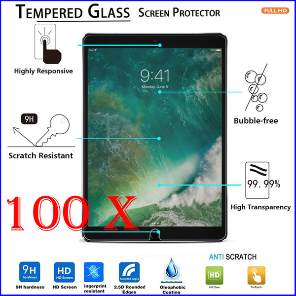 100pcs 2.5D Arc Edge Tempered Glass Film 9H Explosion Proof LCD Saver Toughened Screen Protector for iPad Mini 2 3 4 Air Pro 9.7