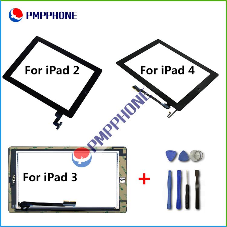 For iPad 2/3/4 Touch Screen Glass Digitizer Assembly with Home Button & Adhesive Glue Sticker Replacement Repair Parts & Free tools