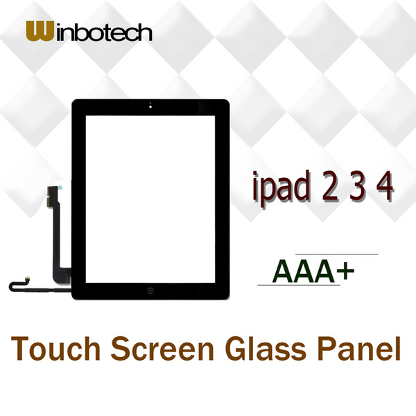 Grade AAA Touch Screen Glass Panel with Digitizer Buttons Adhesive For iPad 2 3 4 Black White Replacement