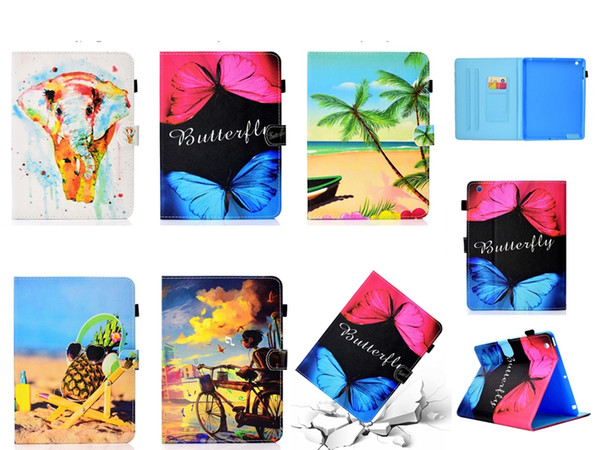 Beach Sand Butterfly Wallet Leather Case For Ipad Air 2 New Ipad 2017 2018 Mini 1 2 3 4 Pineapple Bike Boy Elephant Cartoon Skin Cover 30pcs