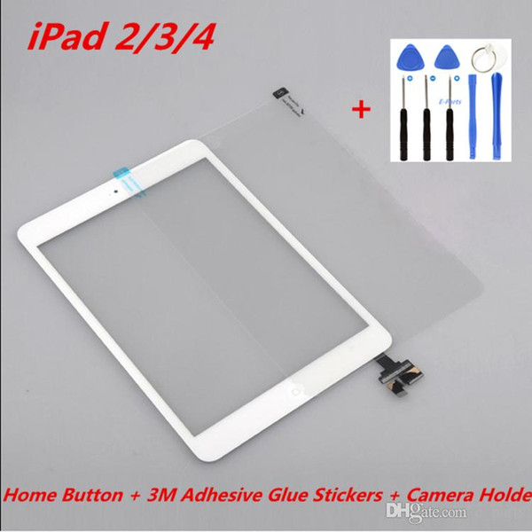 For iPad 2 3 4 Touch Original Screen Digitizer Assembly with Home Button + 3M Adhesive Glue Stickers + Camera Holder +Tools Repair Parts