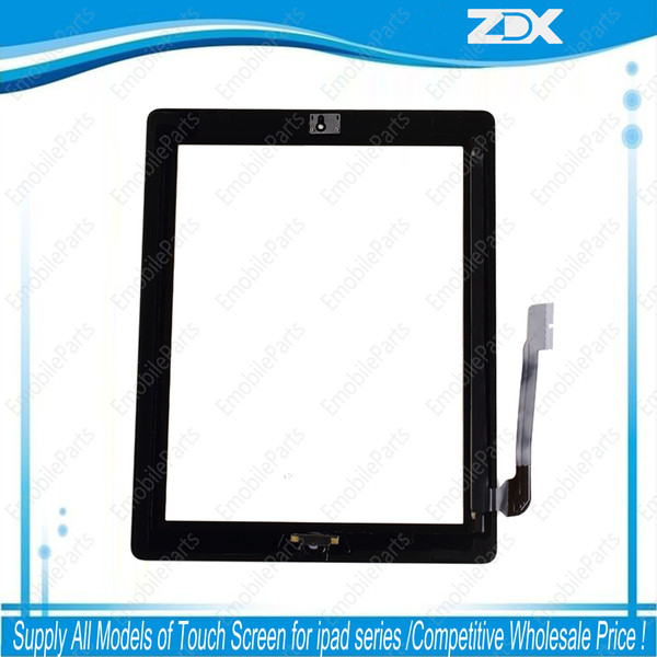 Touch Screen Glass Panel with Digitizer Buttons Adhesive for iPad 2 3 4 Black and White