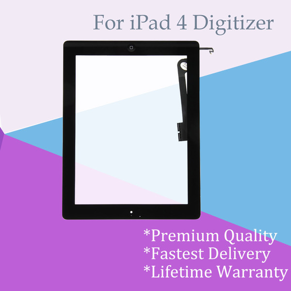 Wholesale for iPad 4 4th Black and White Touch Screen Digitizer Assembly with Adhensive and Home Button Pre-attched