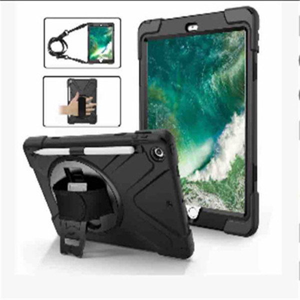 Hybrid Shockproof Armor Holder with Shoulder Belt and Hand Strap for New iPad 9.7 2017/2018 Ipad pro 9.7 have Pen slot