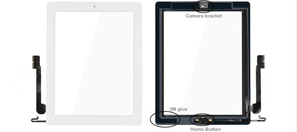 Touch Screen Glass Digitizer Replacement + Home Button for iPad 2/3/4 Black White free DHL Shipping