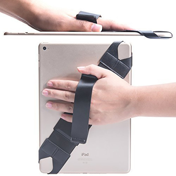 Universal Tablet Hand Strap Holder 360° Swivel Leather Handle Grip with Elastic Belt Secure & Portable for All 10.1InchTablets Black